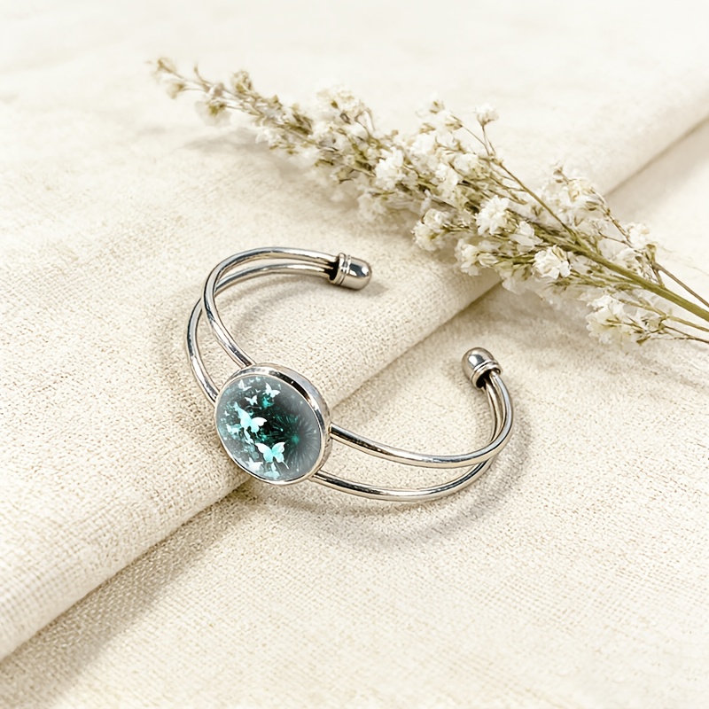 Women's Adjustable Open Bangle with Blue Firework Night Sky Design